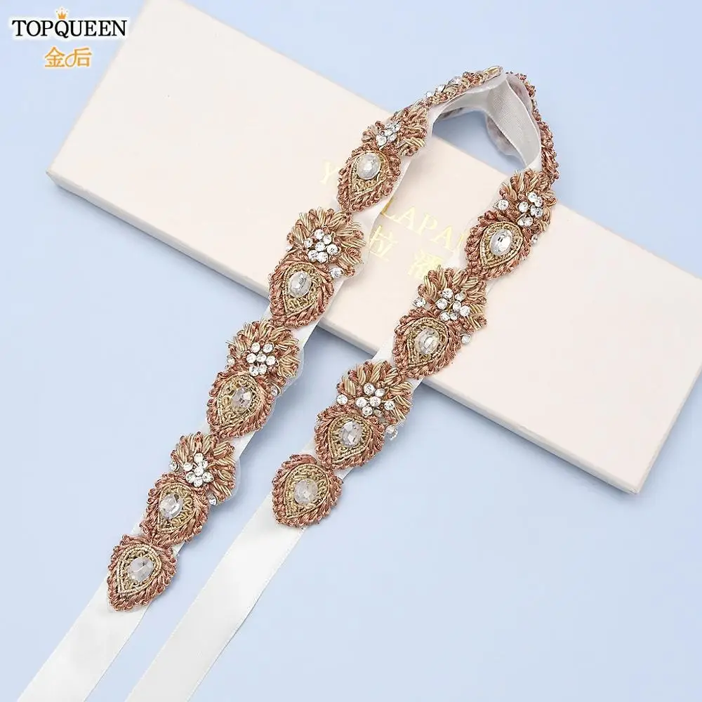 

TOPQUEEN S436 Rose Gold Belt Wedding Beaded Belt Bridal Rhinestone Wedding Belt Formal Dress Belts for Women Prom Belt for Dress