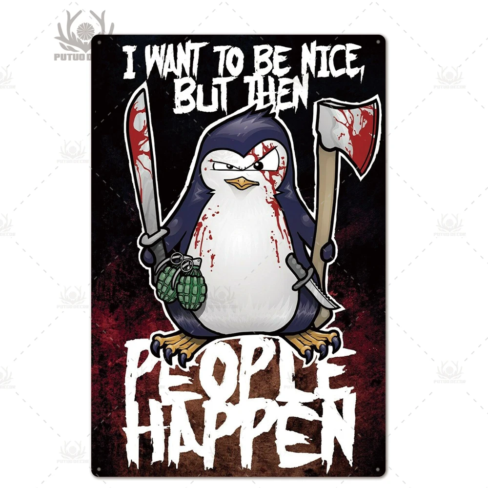 TH3025 Crazy Penguin металлический плакат Забавный металлический оловянный знак железная Живопись Домашний Декор декоративная металлическая тарелка Настенный декор - Цвет: TH3025