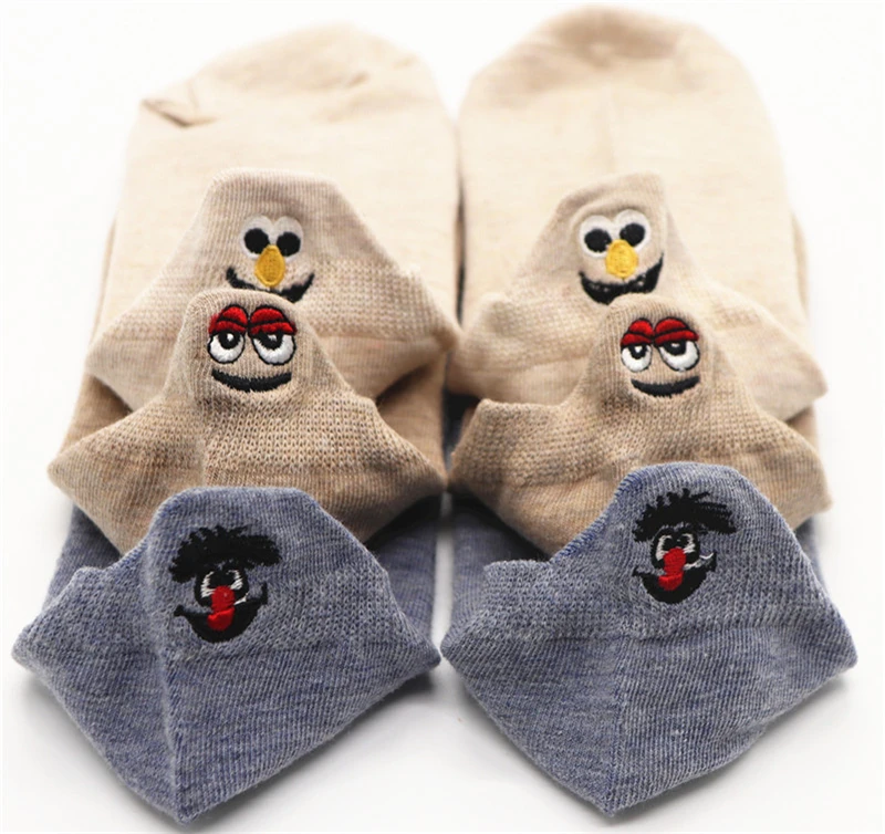 ZT 17 3PAIRS Kawaii Embroidered Expression Women Socks Happy Fashion Ankle Funny Socks Women Cotton Summer Candy Color - Цвет: ZT 17