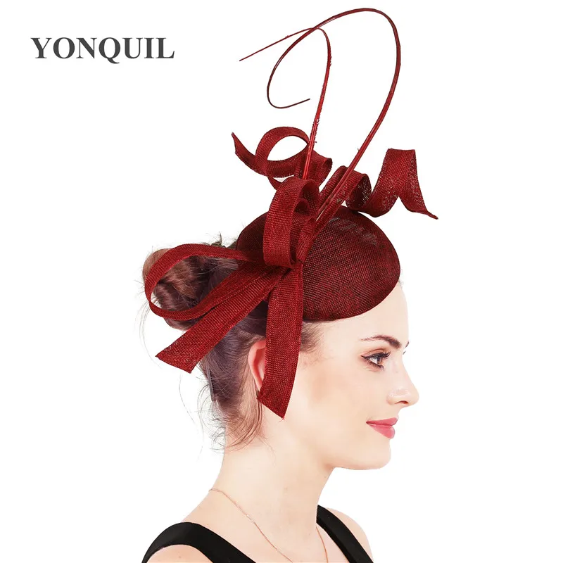 Champagne imitation sinamay fascinator ladies wedding hats royal floral with feathers headwear hair clips occasion church event