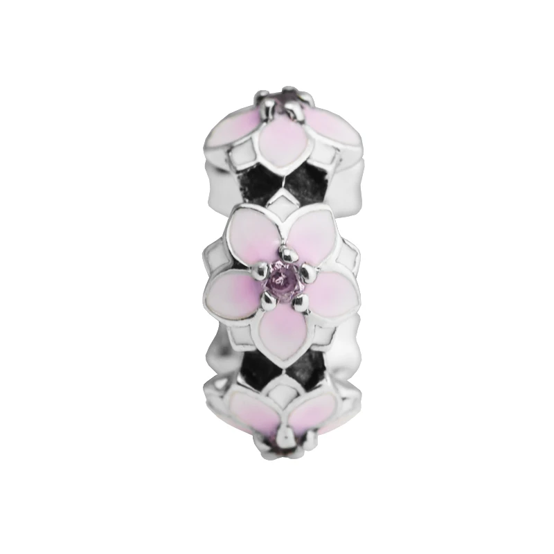 

Magnolia Bloom Pink CZ Spacer Bead Jewelry Making Sterling Silver Jewelry Charms For Woman Fits Beaded DIY BraceletS