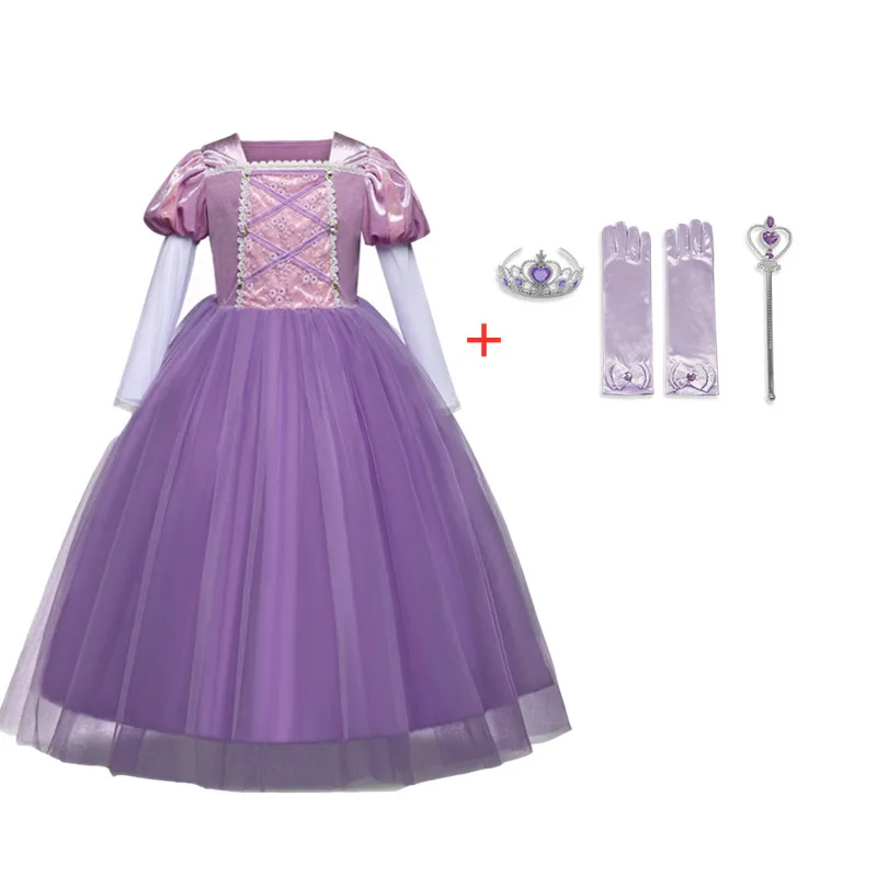 

5-10Years Children Clothing Kids Birthday Party Princess Dress Halloween Costume For Girls Belle Dresses Send Crown White Dress