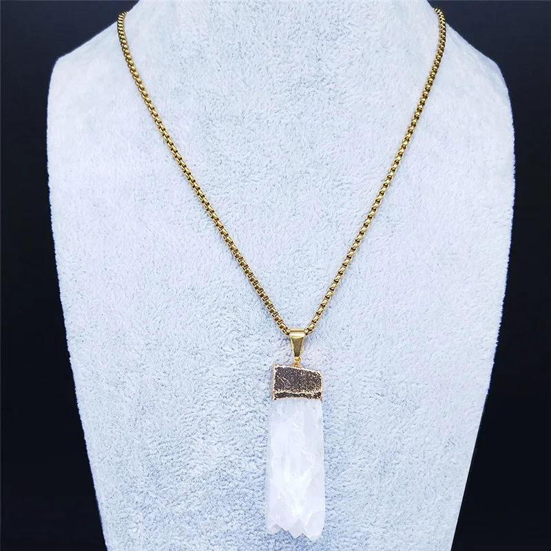 

2021 Fashion White Crystal Stainless Steel Chain Necklace for Women Gold Color Big Long Necklace Jewelry colgantes mujer NXS04