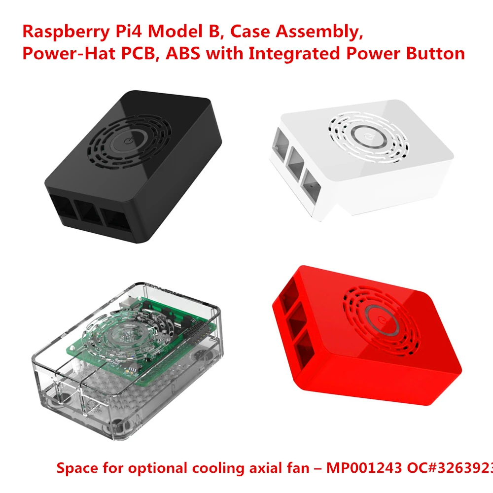 Чехол в сборе для Raspberry Pi 4 Model B Power Hat PCB пластик черный/белый/прозрачный/красный