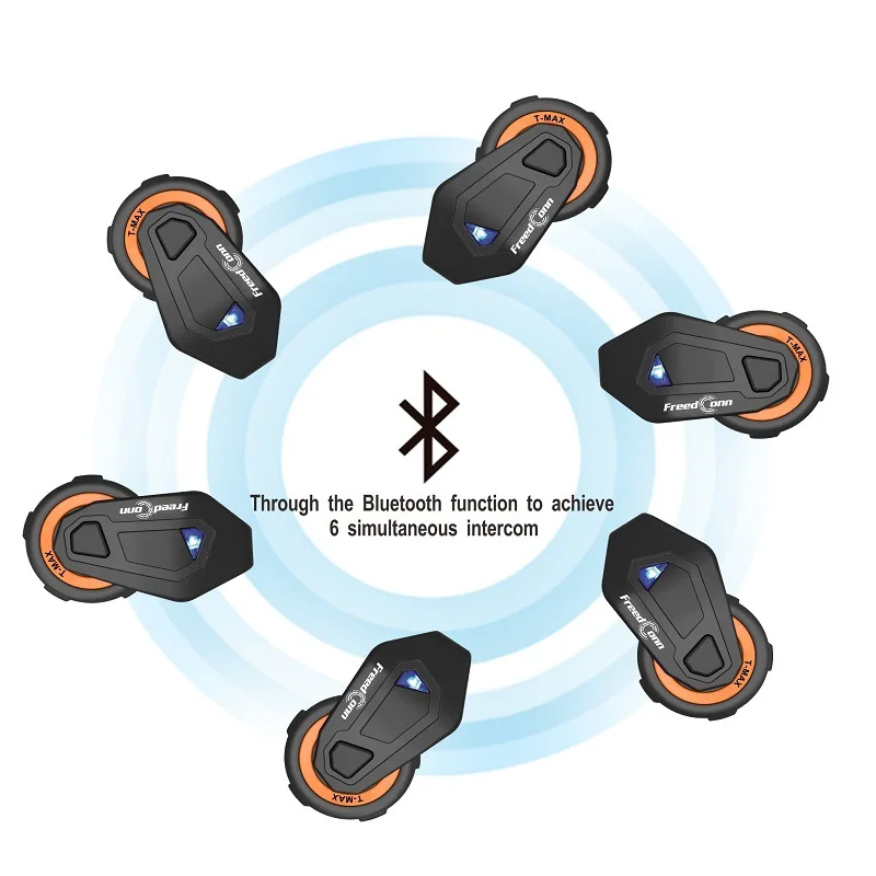 Гарнитура для мотоциклетного шлема FreedConn T max 6 динамиков 1000 м Bluetooth FM