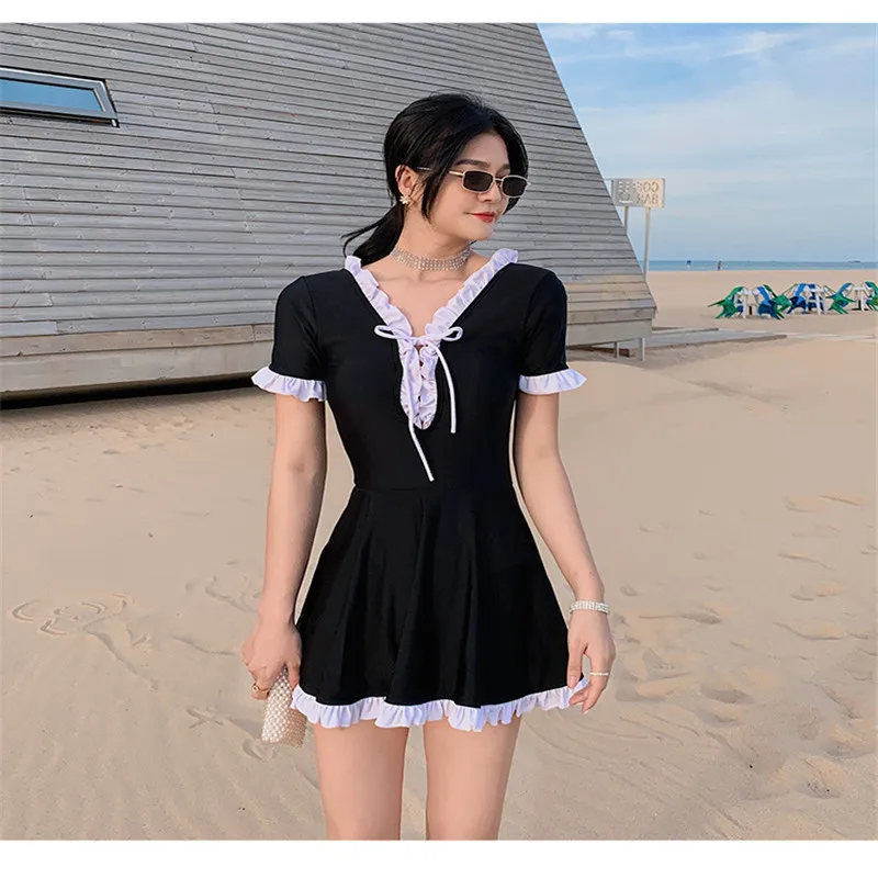 

Women's hot spring swimsuit conservative one-piece skirt cover belly slim swimsuit