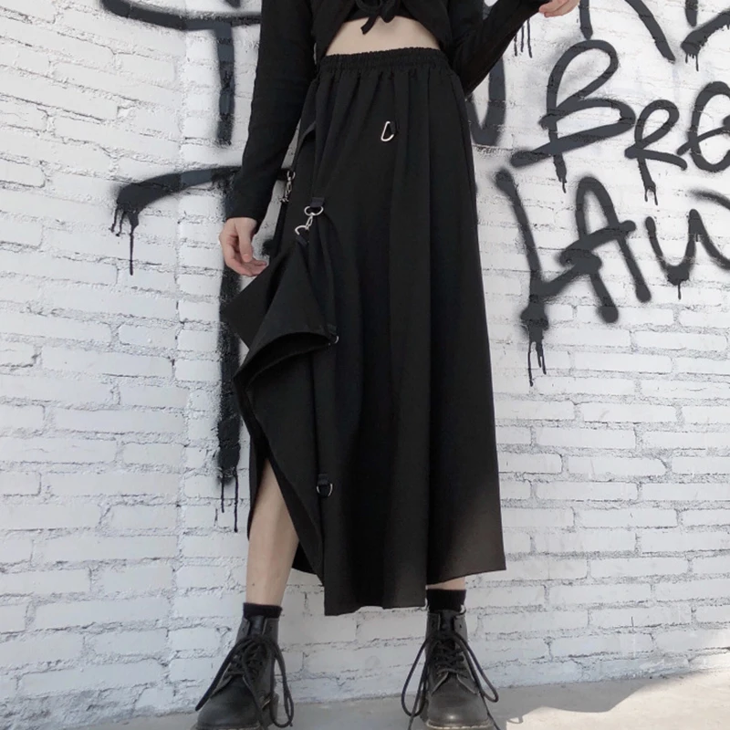 Женская длинная юбка трапеция черная Свободная Повседневная Макси с высокой