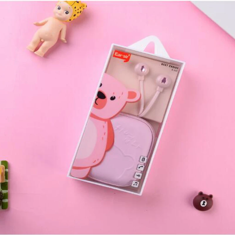 Наушники с мультяшным медведем 3 5 мм стерео гарнитура коробкой для хранения