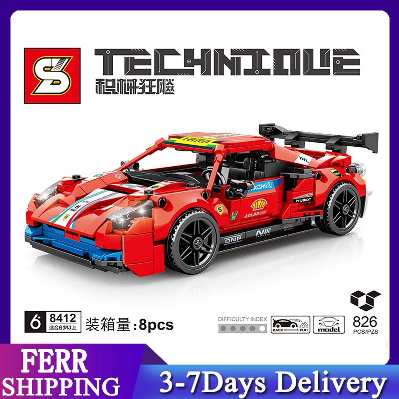 

2021 SY8412 всемирно известная игрушка 488 GTE спортивный автомобиль детская сборка 826 шт. строительные блоки игрушечный автомобиль для раннего раз...