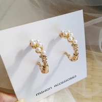 925 silver needle simulated pearls earring gold color round circle high quality clear crystal small hoop earrings modern jewelry