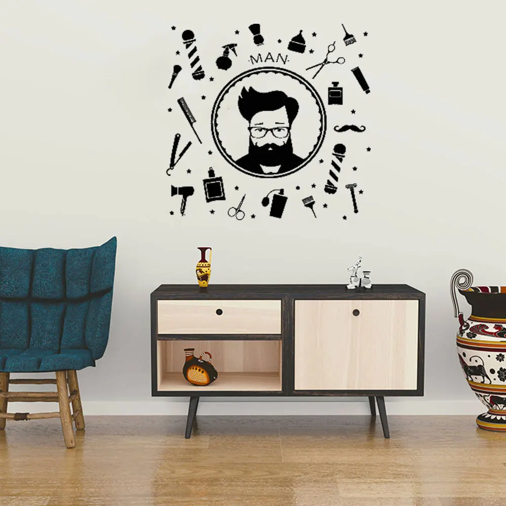 

Barber Shop Vinyl Decal Hairdressing Man Salon Wall Sticker Hipster Barber Life Barber Vinyl Art Interior Decor Murals DW4754