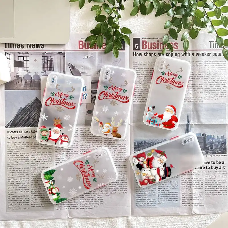 

Merry Christmas Deer Santa Phone Case matte transparent For iphone 7 8 11 12 plus mini x xs xr pro max cover