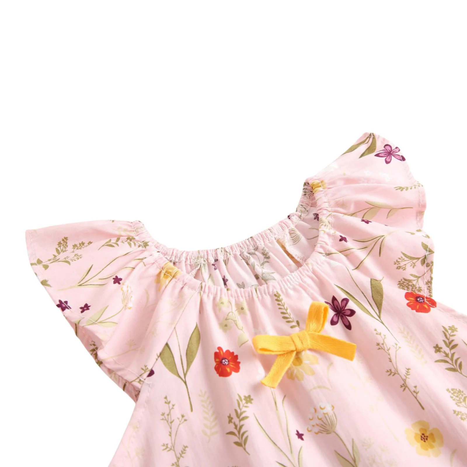 

Baby Girls T-shirt and Shorts Suit Fresh Flower Fly Sleeve Tops and Solid Color Triangle Short Pants