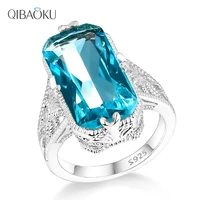aquamarine zircon hollowed out carved 925 sterling silver rings exaggerated silver jewelry for women engagement wedding ring