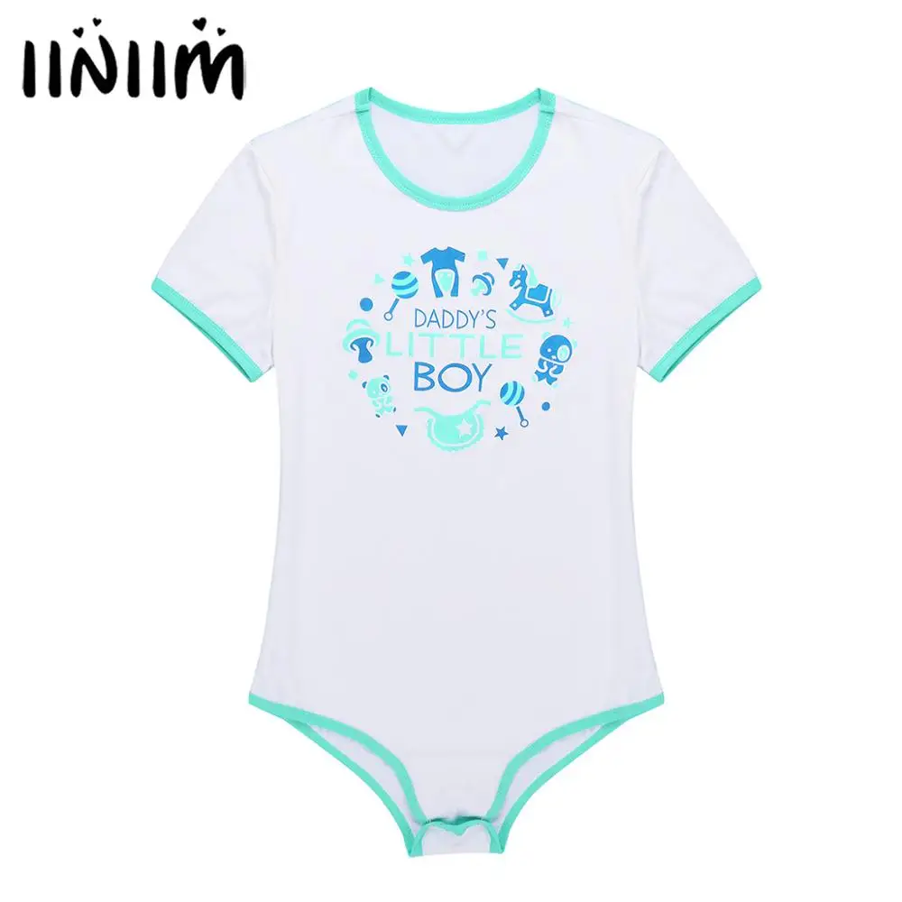 

Men Adults Baby Lover Lingerie Exotic Costumes Parties Cheerleading Clubwear Daddy's Little Boy Printed Bodysuit Romper Pajamas