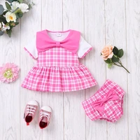 sweet baby girl clothes set baby clothes 2 pcs sets bow plaid short sleeve topsbriefs party princess girls clothes summer 0 18m