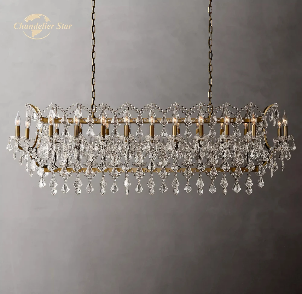 19th C. Rococo железные и хрустальные прямоугольные люстры современные светодиодный