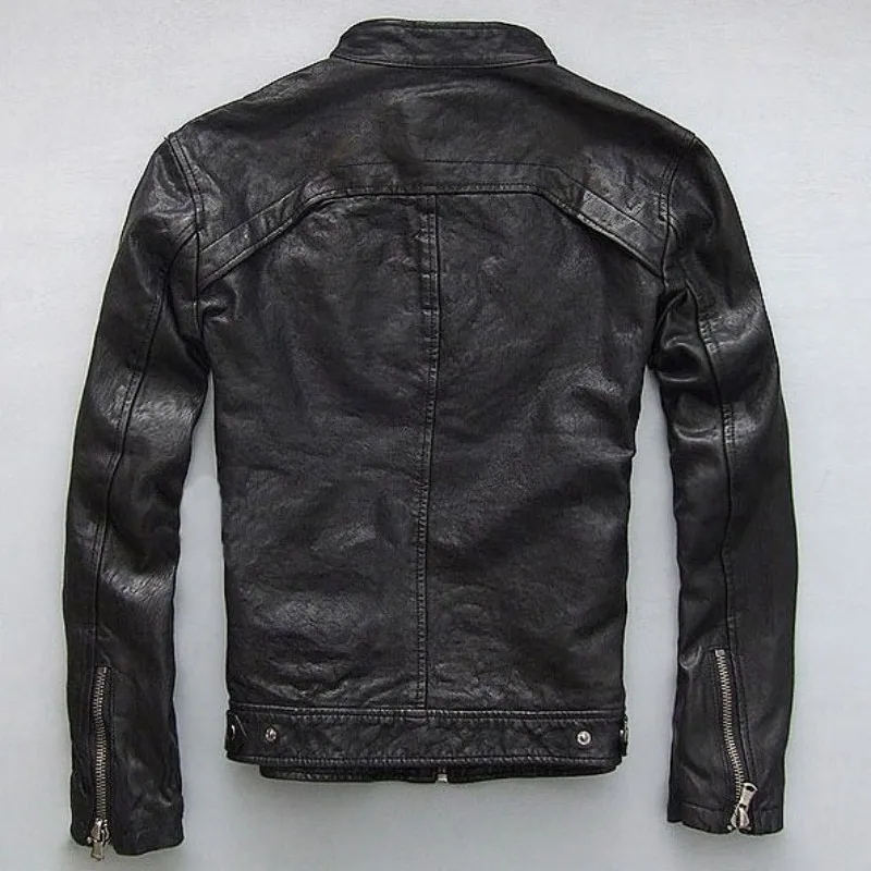 

2021 New Autumn Mens Sheepskin Jackets Fashion Genuine Leather Short Jacket Streetwear Slim Fit Biker Jacket Male Plus Size 5XL