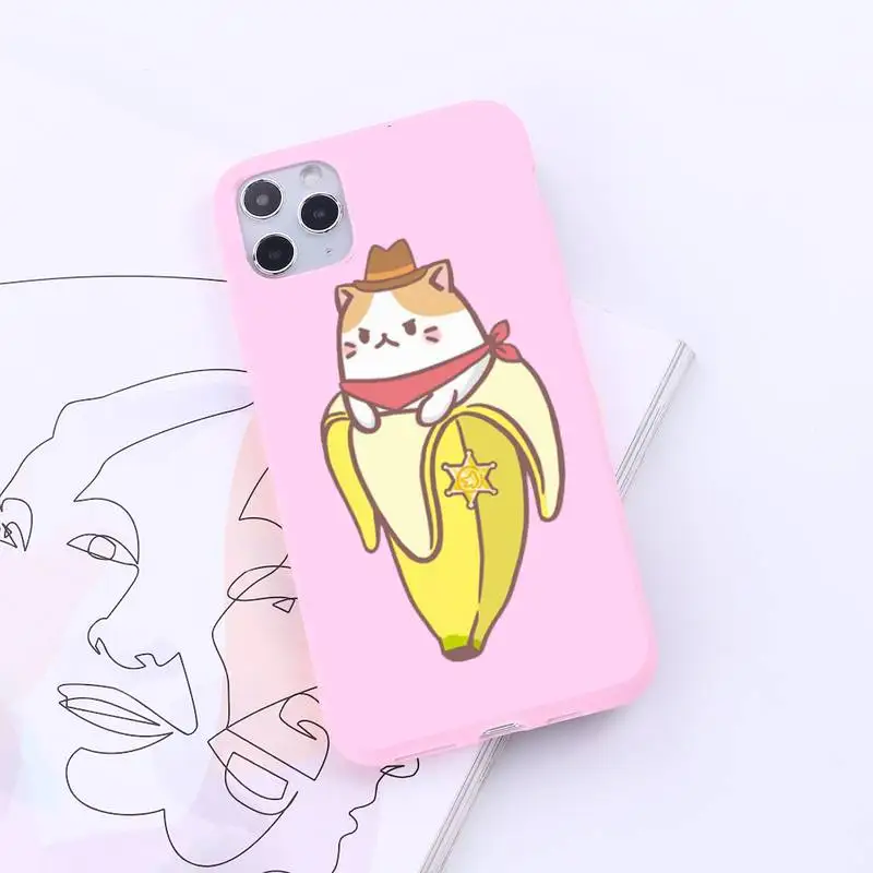 

Cartoon cute banana dress up cat Phone Case Candy Color for iPhone 6 7 8 11 12 s mini pro X XS XR MAX Plus