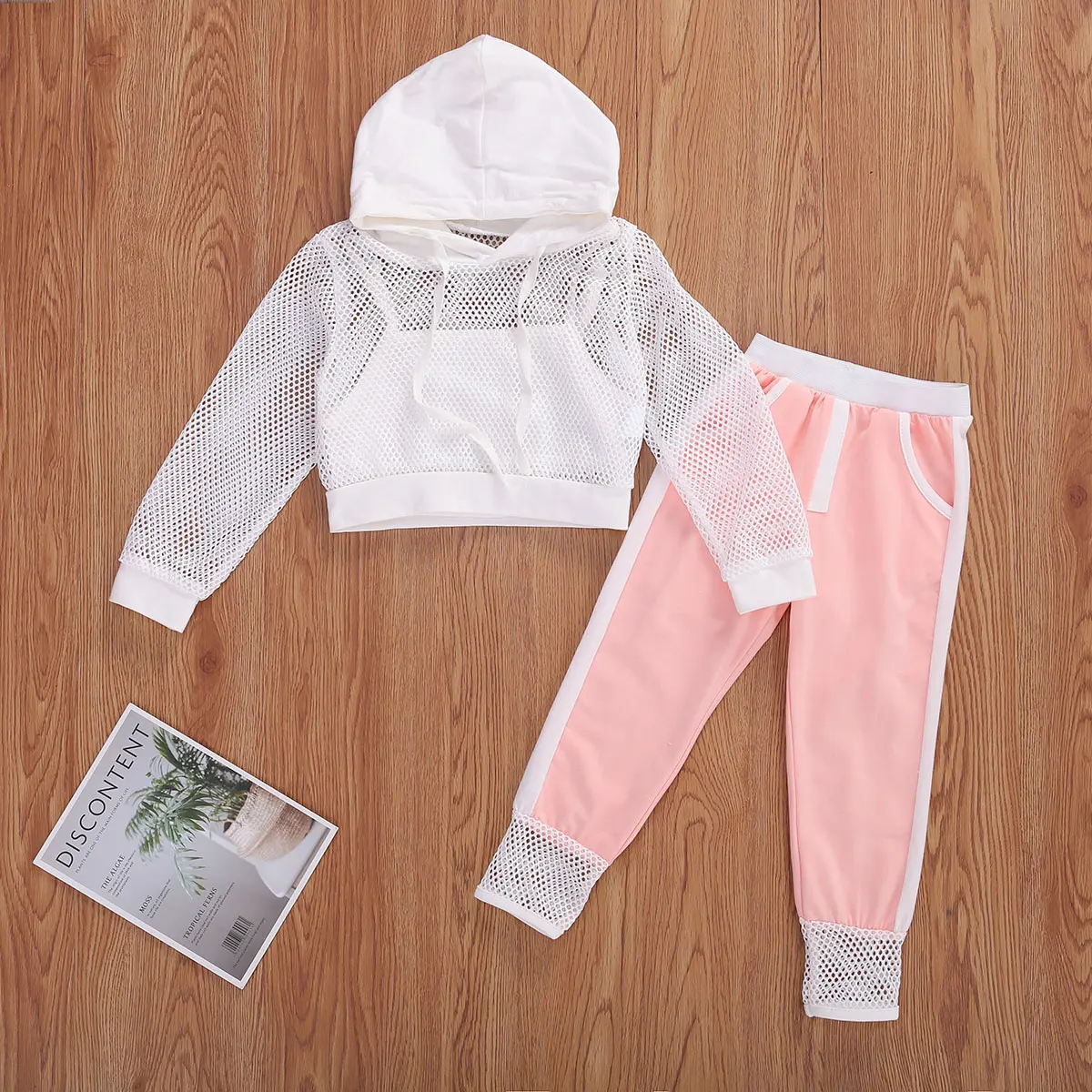 

AA Autumn Kids Girls Clothes Set Mesh Long Sleeve Hooded Top+Base Shirt Trousers Children Clothing Set Girls Tracksuit Outfits