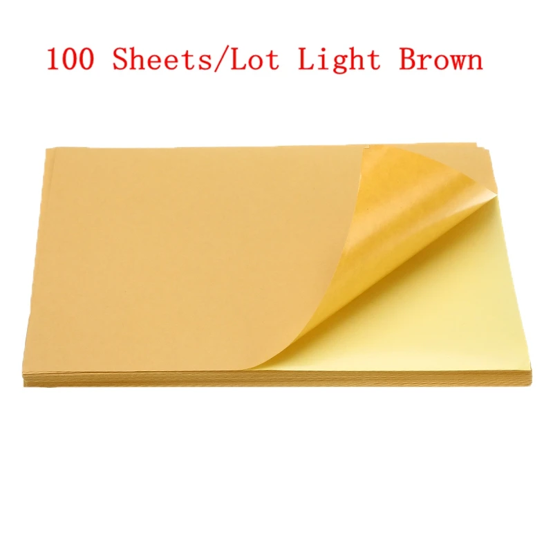 100sheet light brown 50/100 листов/лот A4 глянцевая и матовая крафт самоклеящаяся бумага для лазерный струйный принтер копир крафт бумага самоклеющаяся наклейка - Цвет: 100sheet light brown
