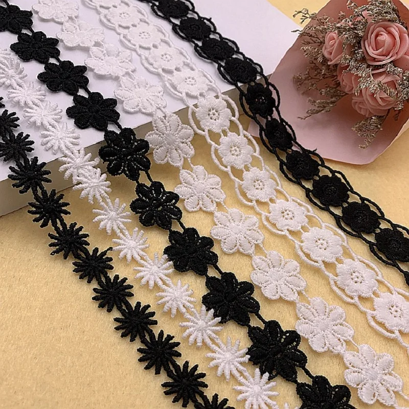 

1Yard Black White Embroidery Lace Trim Ribbons DIY Garment Headdress Wedding Wrapping Fabric Materials