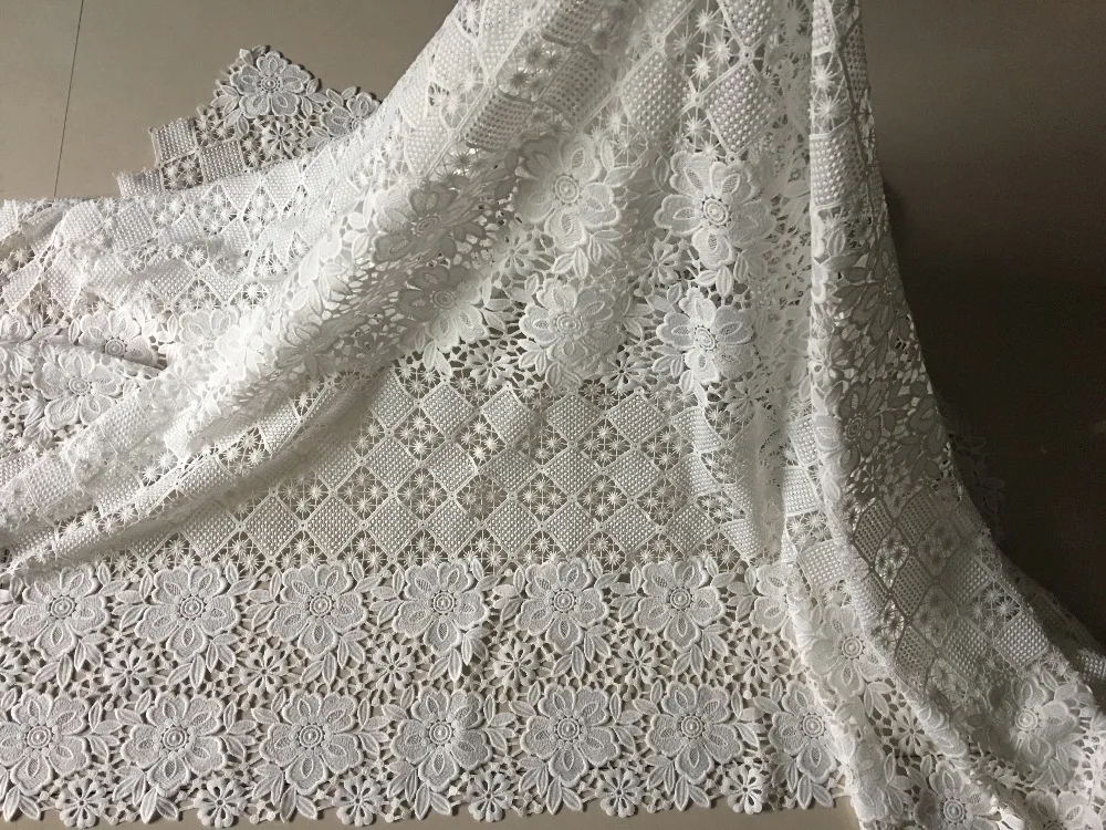

5Yards Nigerian Lace Fabrics For Wedding Dress High End White African Cord Lace Fabrics French Guipure Lace Sewing Material