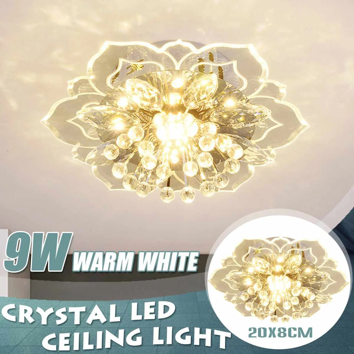 

MEW Modern LED Crystal Ceiling Light For Hallway Living Room Lamp Bedroom Kitchen Warm White 9W LED Ceiling Lamp