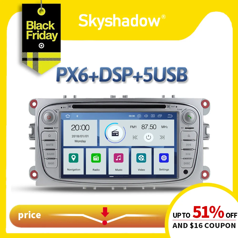 Автомобильный dvd-плеер DSP PX6 ips Android 9,0 4G+ 64G Автомобильная Мультимедийная gps карта Bluetooth wifi для Ford Focus Mondeo Focus C-MAX S-MAX Kuga