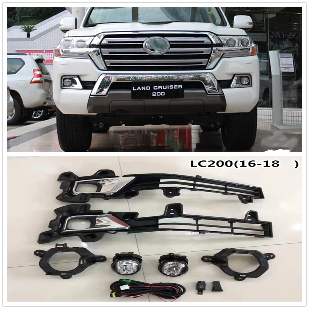 

For Toyota Land Cruiser LC200 2016-2018 Front Bumper Fog Lamp Cover Trim+Light Bulbs Braket Frame Air Vent Intake Foglight Kit