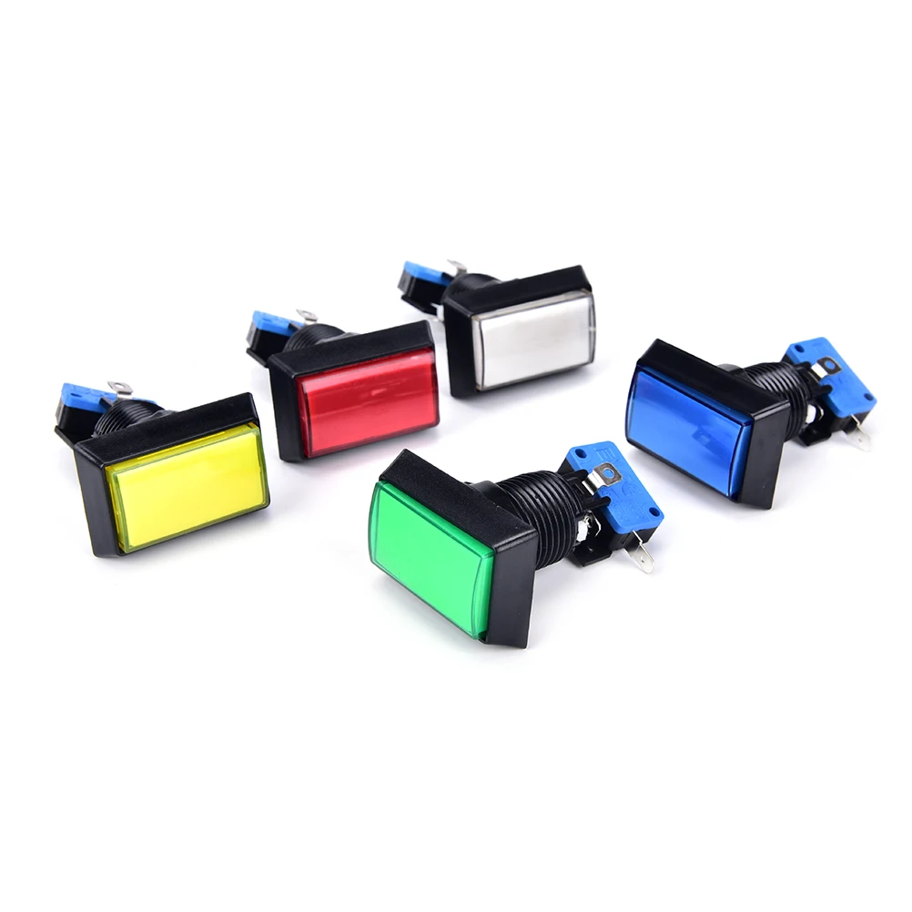 

1 шт 5 цветов игрового автомата прямоугольная пусковая кнопка (сделай сам) со светодиодной лампой с освещении кнопки