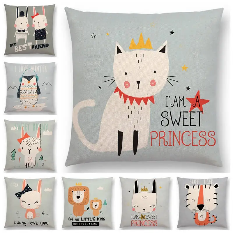 New Cute Cartoon Animals Forest Nature Bear Rabbit Cat Penguin Lion Tiger Bee Happy Cushion Cover Sofa Throw Pillow Case | Дом и сад