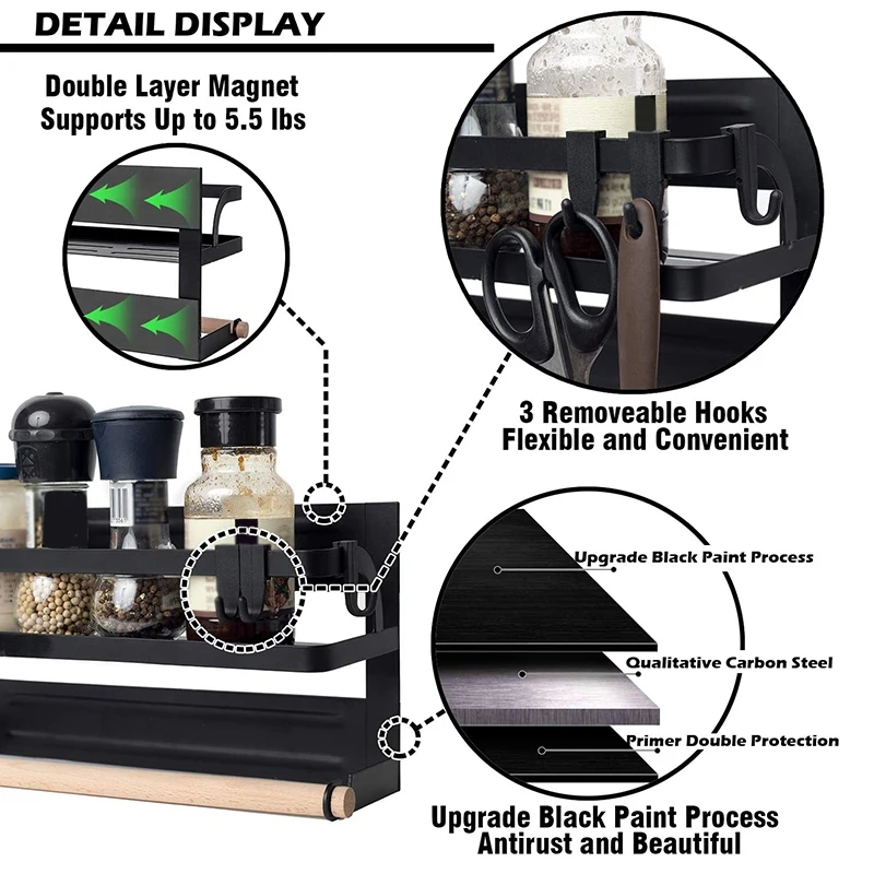 

netic Spice Rack Organizer for Refrigerator, Pack of 2,netic Storage Shelf with Paper Towel Holders and 6 Hooks