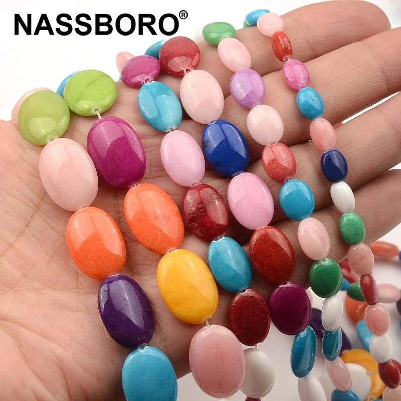 

Colorful Oval Shape Natural Stone Loose Spacer Flat Beads for Jewelry Making DIY Handmade Charm Bracelet Accessories