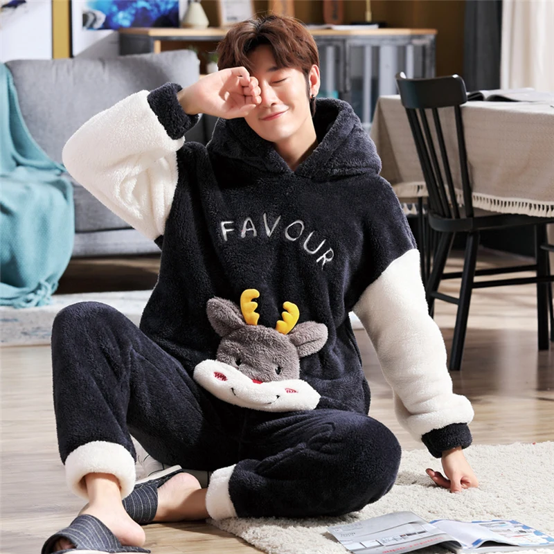 Пижама для мужчин одежда сна Мужская Фланелевая мультяшная зимняя забавная