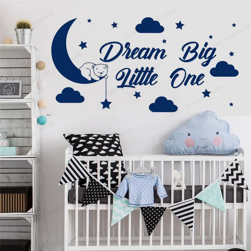 Moon Stars Clouds Bear Wall Decal Dream Big Little One wall Sticker vinyl Kids Room boys bedroom decor HJ1185