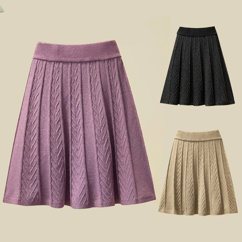

Bling Autumn Winter A-Line Thick Short Skirt Women Good Quality Cute Shiny Mini Skirt Female Elegant Knit Skirt