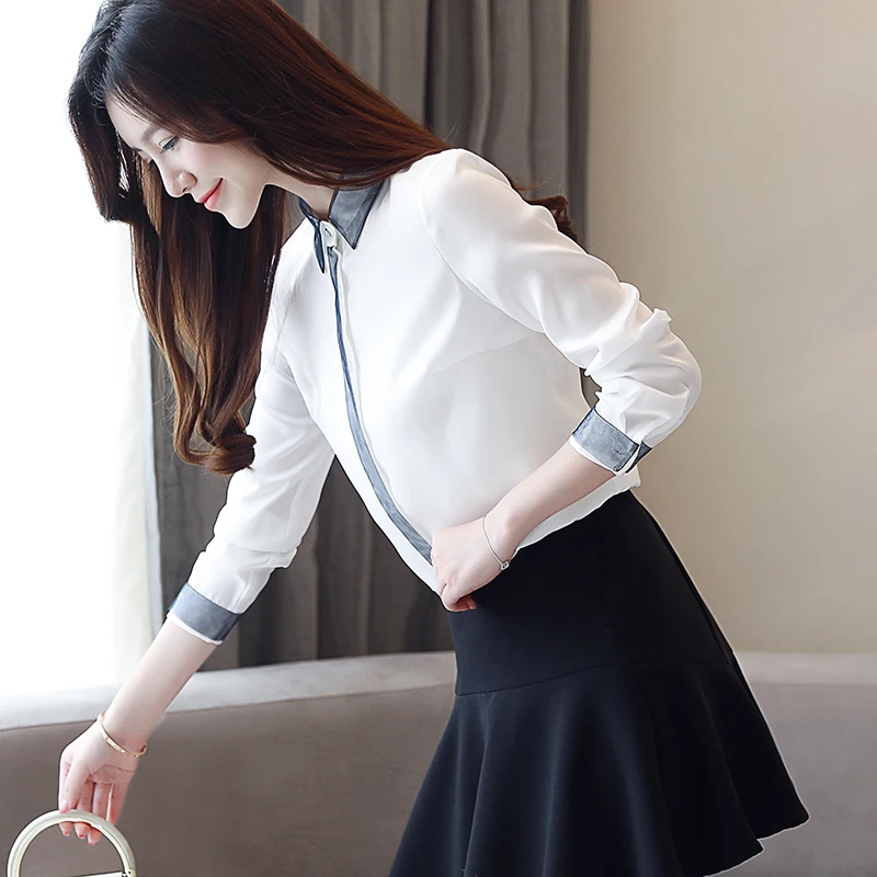 Новая модная женская блуза с длинным рукавом блузки Топы Femme шифоновая блузка