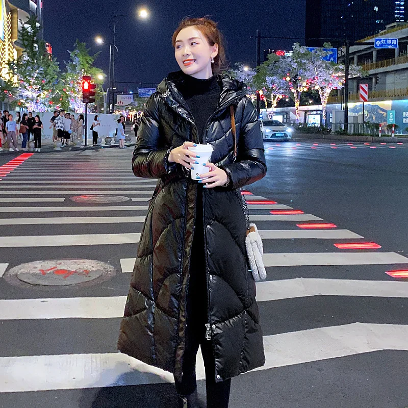 

Women's Clothing Casual Slim Slimming Thickened Shiny Over-the-knee Hooded Down Padded Jacket Women's Mid-length Jacket 2022 New