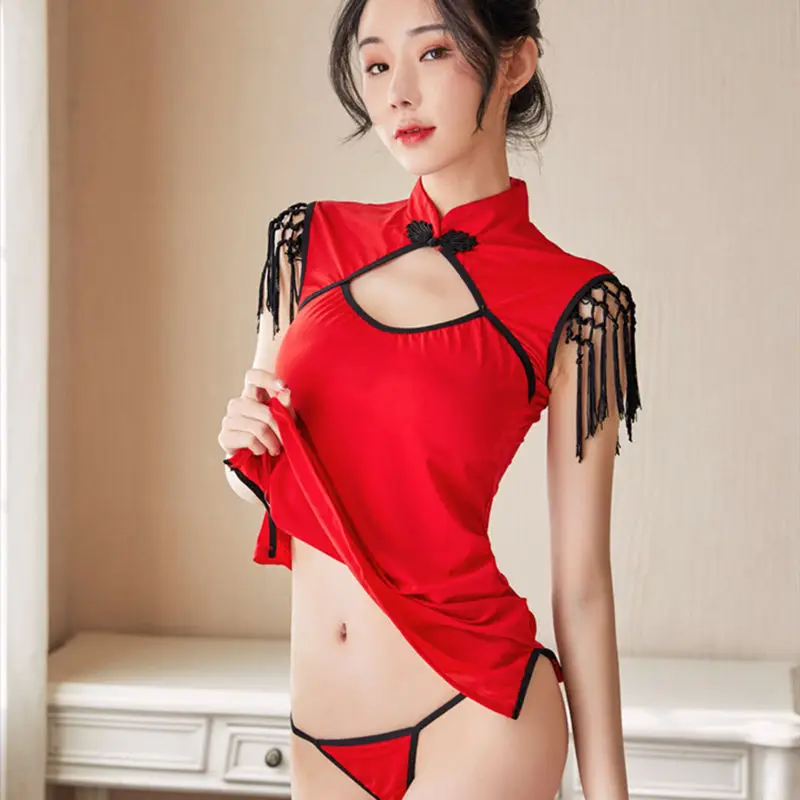 Соблазнительная Униформа горничной костюм для порно плея сексуальный красный