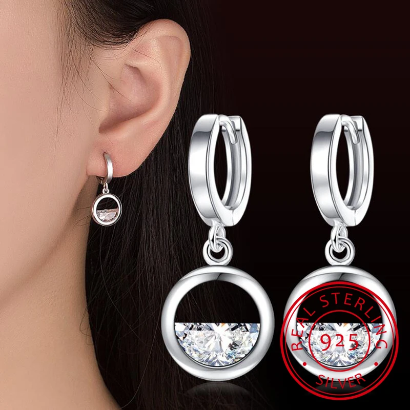 

2019 Newest 925 Sterling Silver Drop Earrings For Women Geometric Hollow Semicircular Dazzling ZirconiaCharm Ear Jewelry