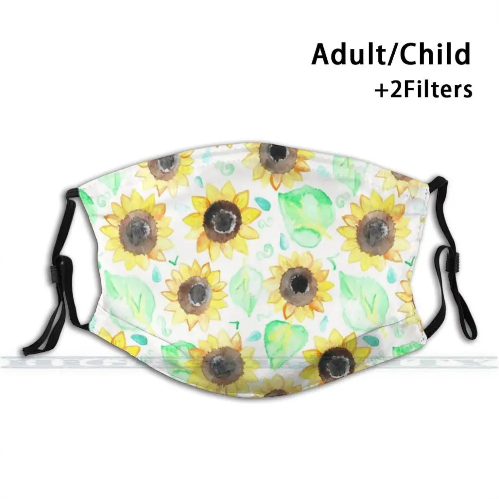 

Cheerful Watercolor Sunflowers Fashion Print Reusable Funny Pm2.5 Filter Mouth Face Mask Watercolor Watercolour