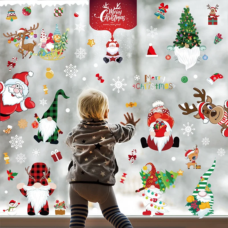 

1 Sheet 10pcs Christmas Window Clings Removable PVC Window Static Sticker For Home Office School Xmas Party Decor