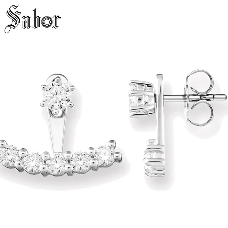 Женские серьги-гвоздики серебристого цвета с белым фианитом | Украшения и