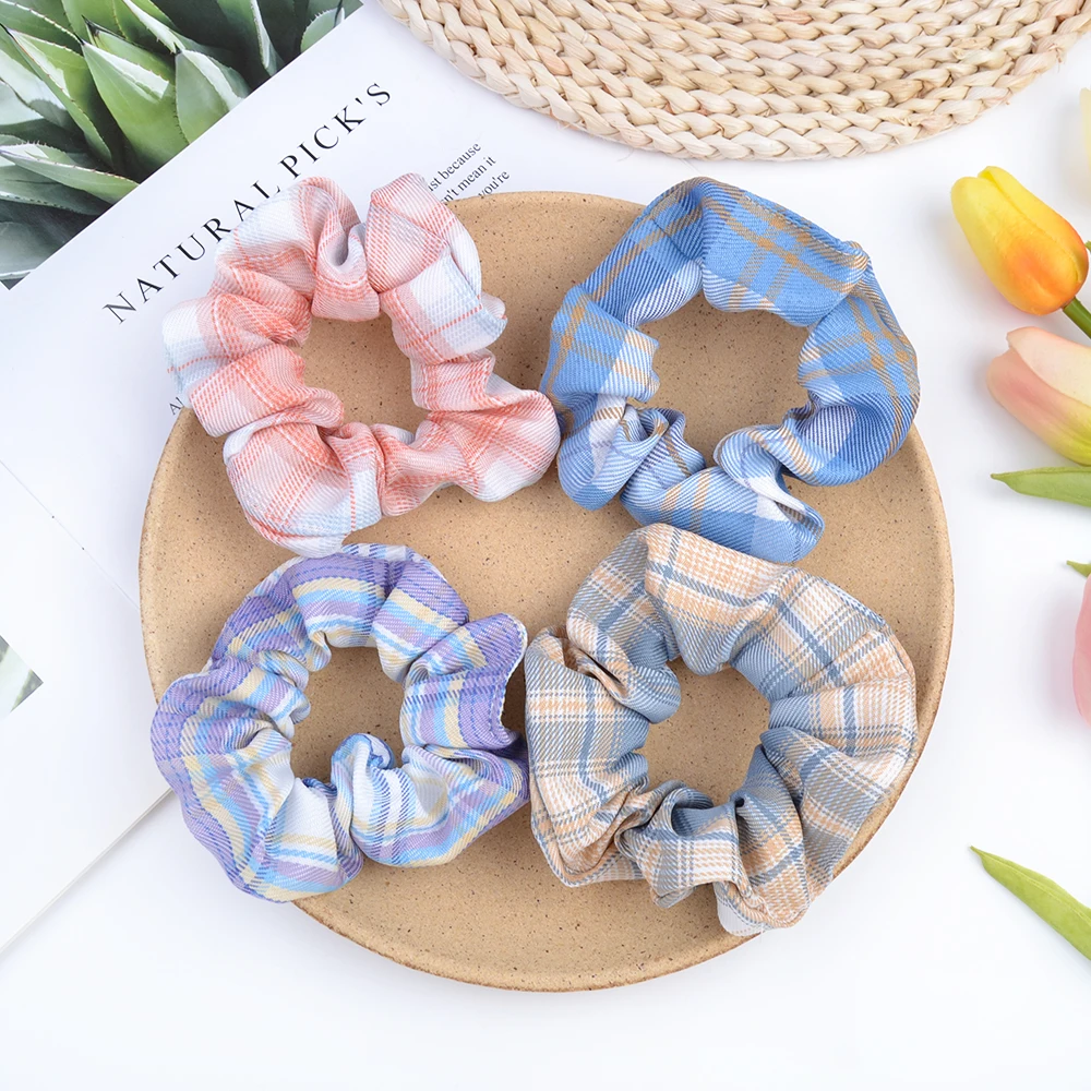

Korea Plaid Printing Fabric Hair Bands Elastic Large Intestine Hair Rope Ponytail Holder Headwear Hair Accessories For Girls