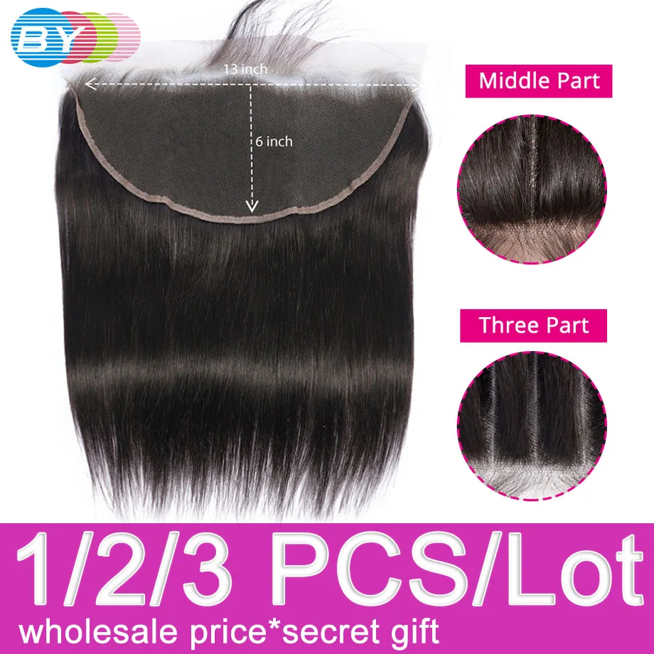 13x6 закрытие шнурка человеческих волос фронтальной бразильские прямые волосы уха