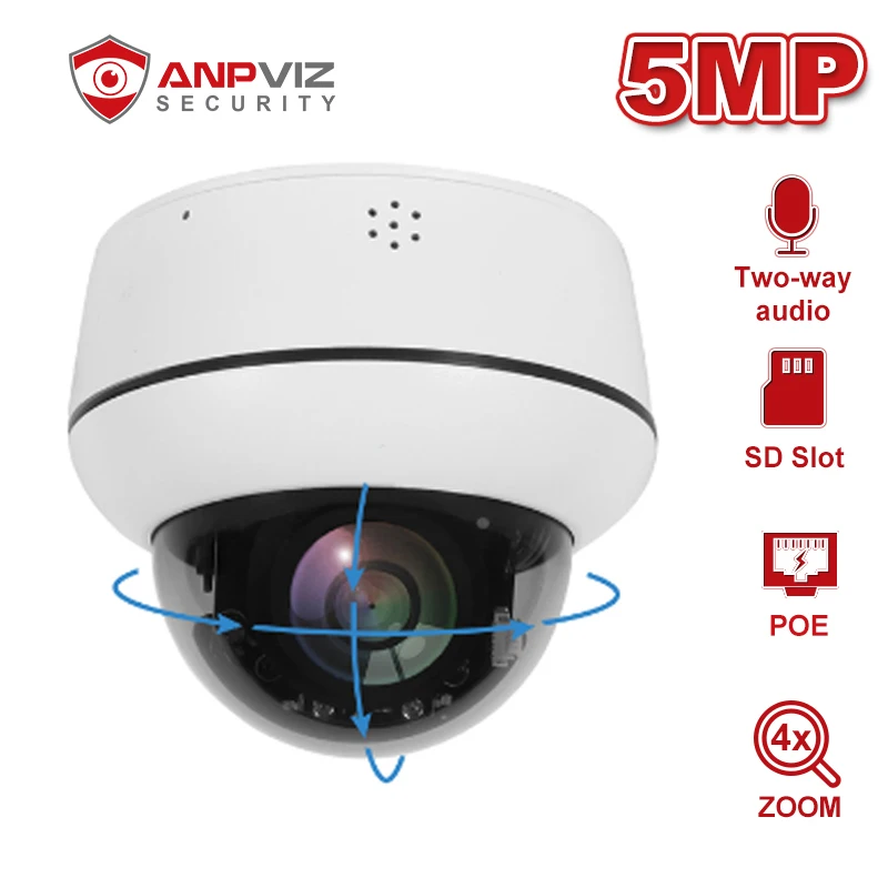 Anpviz 5MP/2MP PTZ POE IP Камера купол 4X оптический зум Открытый безопасности Cam