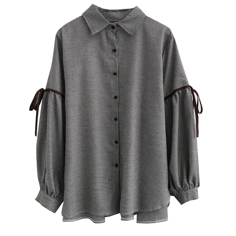 

Johnature New Turn-down Collar Korean Plaid Loose Womens Shirts 2021 Spring Casual Button Single-breasted Blouses