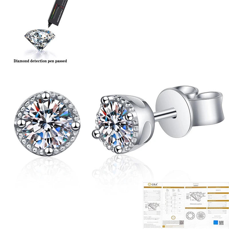 

Moissanite küpe F 0.3 ctw elmas top küpeler katı 14K beyaz altın klasik Lab elmas 4 Prong küpe kadın