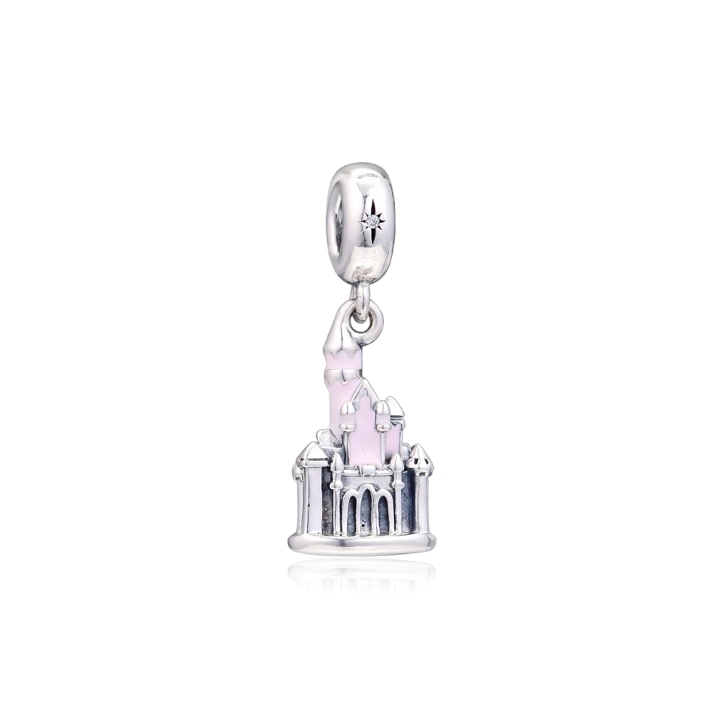 

Fit Pandora Bracelets Pink Enamel Castle Charms 925 Original Sterling Silver Beads for Jewelry Making DIY Women Berloque